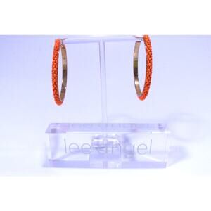 Neiman Marcus Lee Angel Women's Mesh Enamel Hoop Earrings NWT 198 Orange